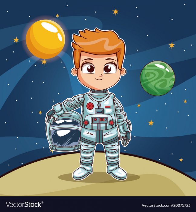 Astronaut boy on space planet cartoon Royalty Free Vector