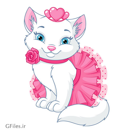 دانلود طرح لایه باز کاراکتر و شخصیت کارتونی گربه ملوس سفید با دامن صورتی قابل ویرایش